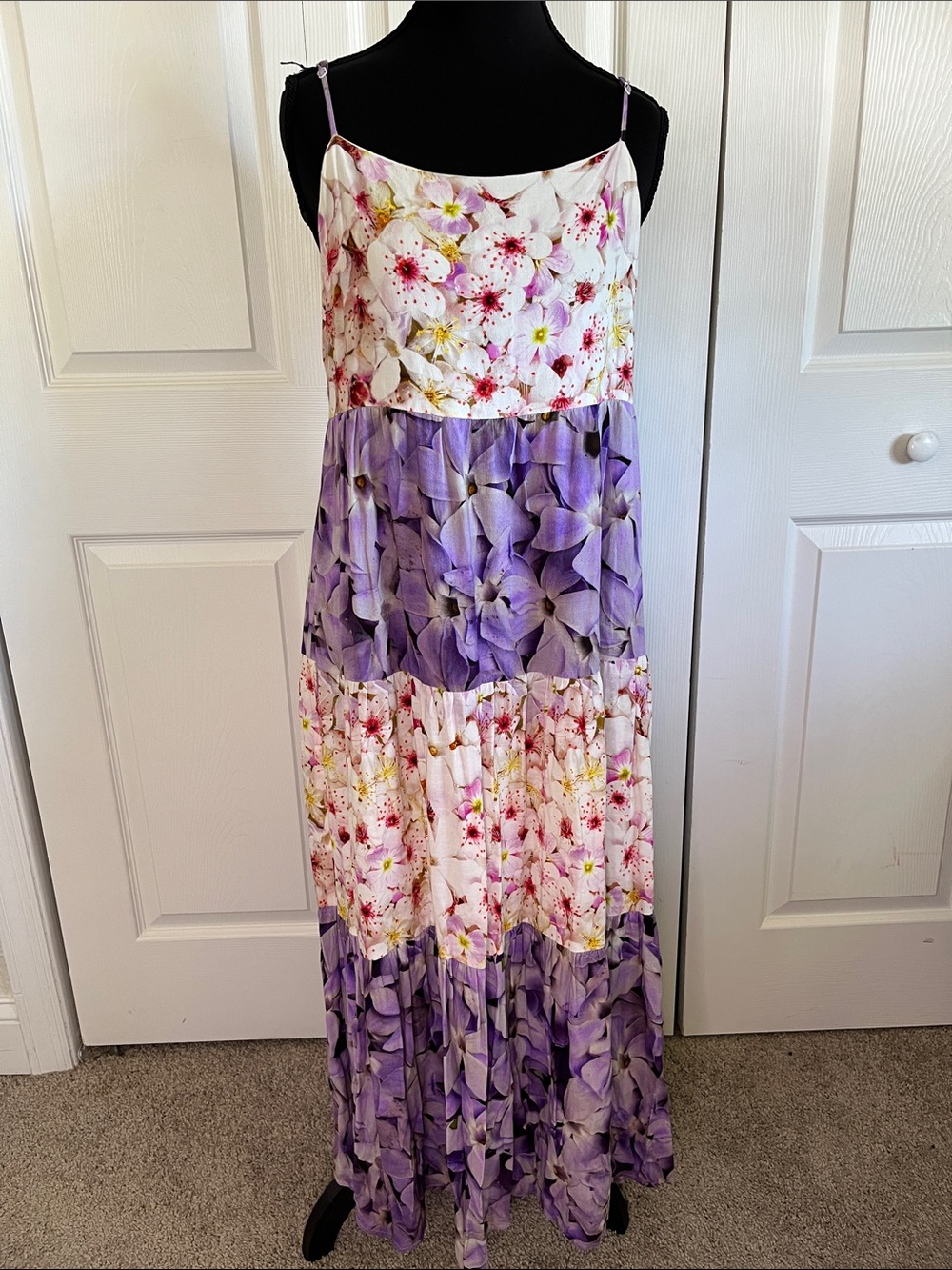 Desigual Estrella Rosa Floral Tiered Maxi Dress Sundress Sz Large Beach Resort
